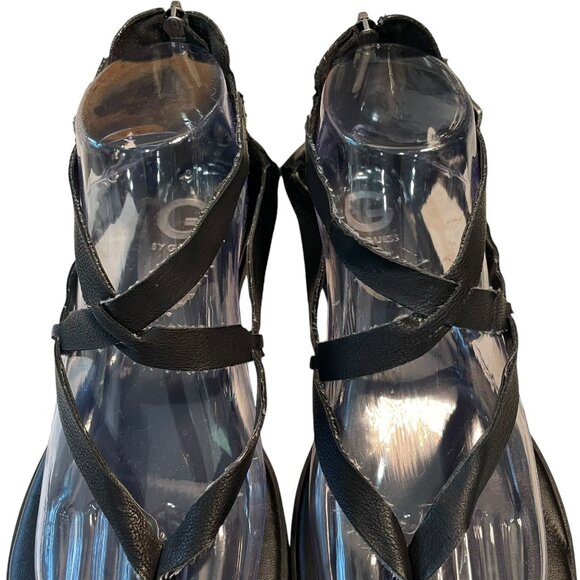 G by Guess Womens Strappy Gladiator Sandals, Black Faux Leather Summer Beach - Picture 5 of 10